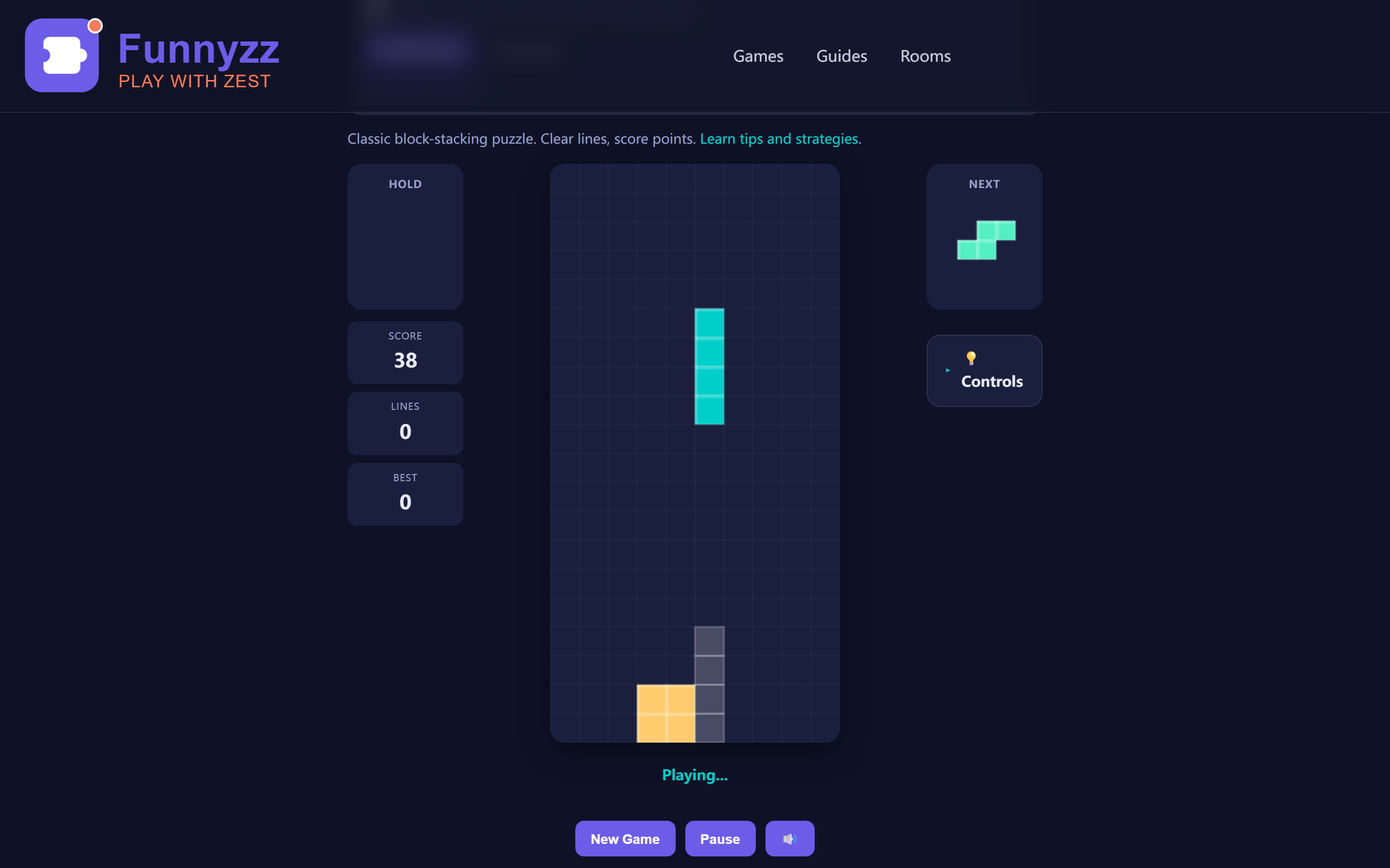 Block Drop gameplay mid-game: flat stacking with well forming in column 10